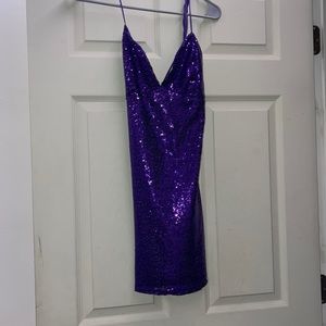 Purple sequence mini hoco dress open tie up back